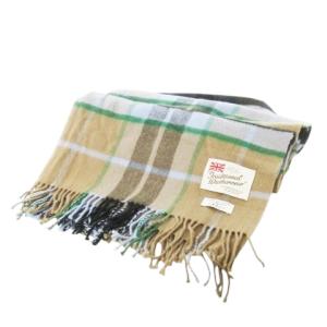 ストール 大判 フリンジ カシミヤ ウール チェック ロゴ ベージュ 緑 グリーン /CK3 GY44