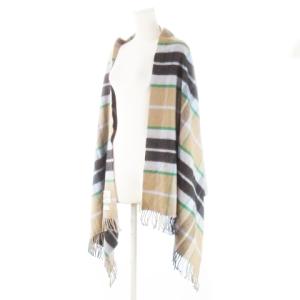 Traditional Weatherwear ストール 大判 フリンジ カシミヤ ウール チェック ロゴ ベージュ 緑 グリーン /CK3 GY44