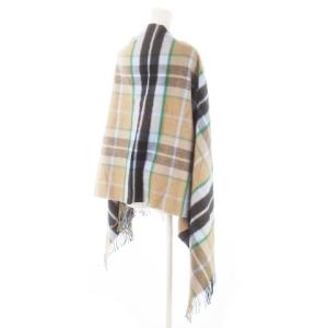 Traditional Weatherwear ストール 大判 フリンジ カシミヤ ウール チェック ロゴ ベージュ 緑 グリーン /CK3 GY44