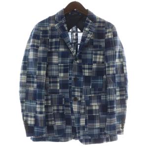 テーラードジャケット パッチワーク シングル 3B 背抜き センターベント チェック柄 総柄 36 S