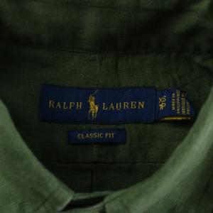 RALPH LAUREN クラシックフィット CLASSIC FIT ボタンダウンシャツ 麻 リネン 長袖 ロゴ 刺繍 XS 緑