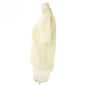 Leilian ニット セーター ハイネック 半袖 パール スパンコール ラメ ケーブル編み 11 白 アイボリー /AO21