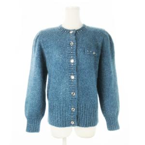 カーディガン ニット クルーネック 丸首 長袖 ラメ ラインストーン ビジュー 大きいサイズ 13+ 青緑