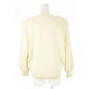 Leilian カーディガン ニット Vネック 長袖 シルク 絹 ウール混 透かし編み ラメ ビジューボタン 11 白