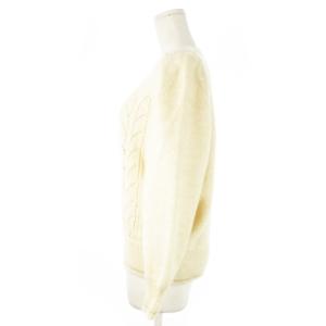 Leilian カーディガン ニット Vネック 長袖 シルク 絹 ウール混 透かし編み ラメ ビジューボタン 11 白