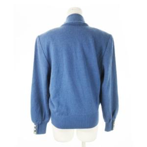 Leilian ニット セーター マフラー付き 長袖 パールビーズ刺繍 ラム アンゴラ 大きいサイズ 13+ 青 ブルー