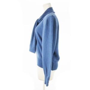 Leilian ニット セーター マフラー付き 長袖 パールビーズ刺繍 ラム アンゴラ 大きいサイズ 13+ 青 ブルー