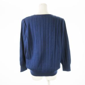 Leilian ニット セーター Vネック 長袖 ケーブル編み パール 肩パッド ウール 大きいサイズ 13+ 青 ブルー
