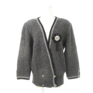 ニットカーディガン ジャケット Vネック 長袖 ダブル ウール ライン タッセル ブローチ 百合の紋章