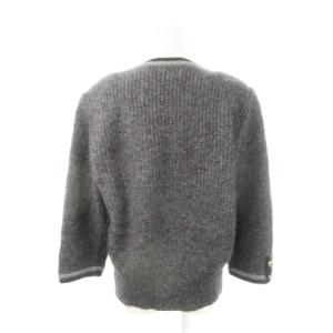 Leilian ニットカーディガン ジャケット Vネック 長袖 ダブル ウール ライン タッセル ブローチ 百合の紋章