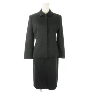 スーツ セットアップ 2点セット ステンカラージャケット ひざ丈スカート 40 L 黒 ブラック /AO14