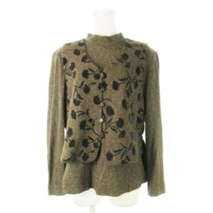 アンサンブル ベスト ジレ カットソー ニット フラワーモチーフ刺繍 大きいサイズ 13 茶 ブラウン