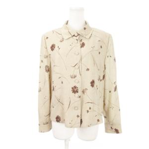 ジャケット ブラウス ステンカラー 長袖 肩パッド ボタニカル フラワー 花柄 大きいサイズ 13 茶