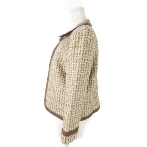 Leilian ツイードジャケット ステンカラー 絹 シルク混 11 茶 ブラウン /AO1 GY44