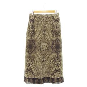 Leilian ロングスカート フレア タック ペイズリー 総柄 大きいサイズ 13 茶 ブラウン /AH15 GY44