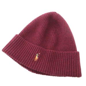ニット帽 ビーニー ニットキャップ ポニー刺繍 ワンポイント ウール ボルドー /GV GY44