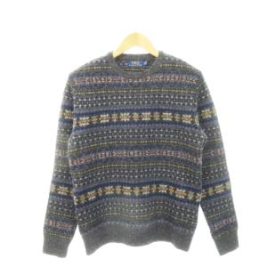 ニット セーター クルーネック 長袖 ウール ノルディック ボーダー XS グレー /AH14 GY44