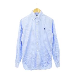 ボタンダウンシャツ 長袖 ロゴ刺繍 コットン ストライプ 14.5 青 ブルー /AH18 GY44