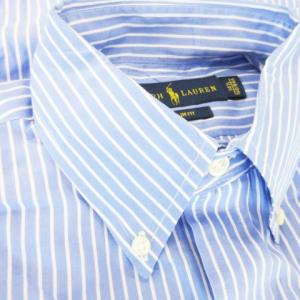 RALPH LAUREN ボタンダウンシャツ 長袖 ロゴ刺繍 コットン ストライプ 14.5 青 ブルー /AH18 GY44