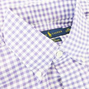 RALPH LAUREN ボタンダウンシャツ オックスフォード 長袖 ロゴ刺繍 ストレッチ ギンガムチェック XS 紫 パープル
