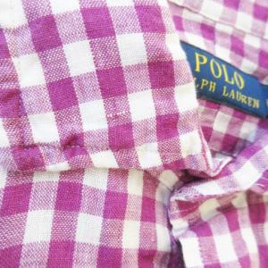 POLO RALPH LAUREN 長袖シャツ 麻 リネン ギンガムチェック 総柄 ワンポイント ポニーロゴ刺繍 XS 紫 パープル /AO16