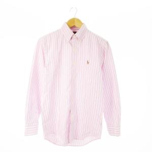 ボタンダウンシャツ オックスフォード 長袖 ポニーロゴ刺繍 ワンポイント ストライプ XS ピンク /CK15