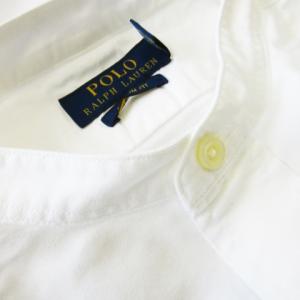 POLO RALPH LAUREN バンドカラーシャツ 長袖 オックスフォード ポニーロゴ刺繍 ワンポイント XS 白 ホワイト /CK8