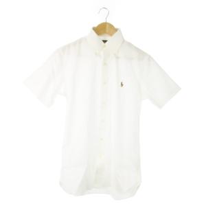 ボタンダウンシャツ 半袖 コットン ワンポイント ポニーロゴ刺繍 14.5 S 白 ホワイト /AO14