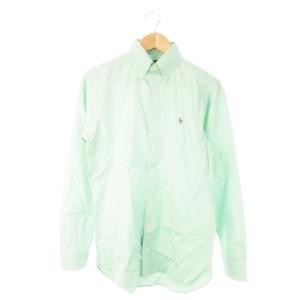 ワイシャツ Yシャツ ボタンダウン 長袖 コットン ワンポイント ポニーロゴ刺繍 14.5 S 緑 ミントグリーン