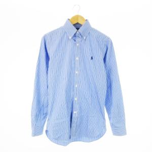 ボタンダウンシャツ 長袖 ポニーロゴ刺繍 ワンポイント ストライプ 14.5 S 青 ブルー /CK7