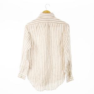 RALPH LAUREN リネンシャツ ボタンダウン 長袖 麻 ポニーロゴ刺繍 ワンポイント ストライプ XS 茶 ブラウン /CK13