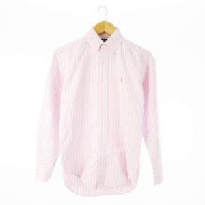 ボタンダウンシャツ オックスフォード 長袖 ポニーロゴ刺繍 ワンポイント ストライプ S ピンク /CK14