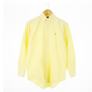 オックスフォードシャツ ボタンダウン 長袖 コットン ポニーロゴ刺繍 ワンポイント 15 M 黄 イエロー