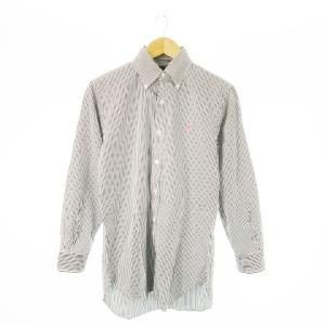 ボタンダウンシャツ 長袖 ポニーロゴ刺繍 ワンポイント ストライプ 14.5 S 黒 ブラック /CK6