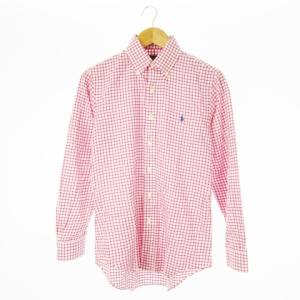 ボタンダウンシャツ 長袖 ポニーロゴ刺繍 ワンポイント チェック XS 赤 レッド /CK4 GY44
