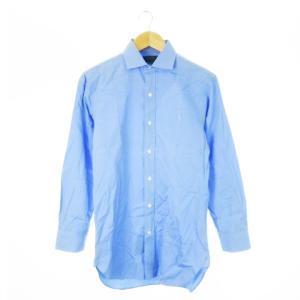 ワイシャツ Yシャツ ホリゾンタルカラー 長袖 コットン ポニーロゴ刺繍 14.5 S 青 ブルー /CK9