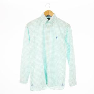 ボタンダウンシャツ 長袖 ポニーロゴ刺繍 ワンポイント ギンガムチェック XS 緑 グリーン ミント /CK5