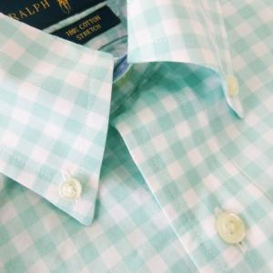 RALPH LAUREN ボタンダウンシャツ 長袖 ポニーロゴ刺繍 ワンポイント ギンガムチェック XS 緑 グリーン ミント /CK5