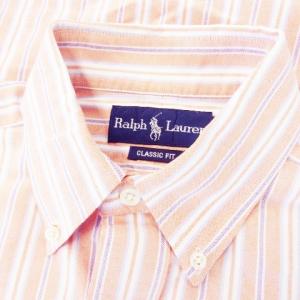 RALPH LAUREN ボタンダウンシャツ オックスフォード 長袖 ロゴ刺繍 ストライプ S コーラル ピンク /AH25 GY44