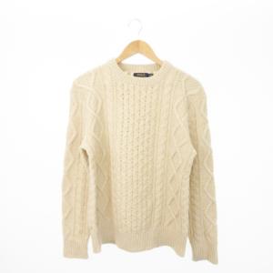 ニット セーター クルーネック 長袖 カシミヤ混 ケーブル編み アラン柄 XS ベージュ /MN11 GY44