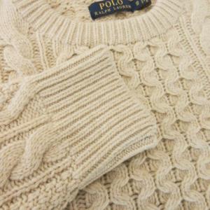 POLO RALPH LAUREN ニット セーター クルーネック 長袖 カシミヤ混 ケーブル編み アラン柄 XS ベージュ /MN11 GY44