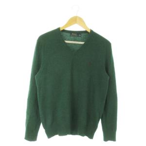 ニット セーター Vネック 長袖 ワンポイント ポニーロゴ刺繍 S 緑 グリーン /AO7 GY44