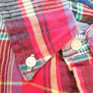 RALPH LAUREN ボタンダウンシャツ 半袖 コットン ガーゼ生地 チェック 総柄 ポニーロゴ刺繍 S 赤 レッド /AO14