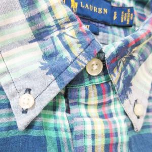 RALPH LAUREN Indian Madras ボタンダウンシャツ 半袖 コットン チェック ヤシの木 総柄 ポニーロゴ刺繍