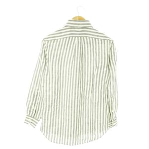 RALPH LAUREN ボタンダウンシャツ 長袖 麻 リネン ストライプ 総柄 ポニーロゴ刺繍 XS グレー /AO12 GY44