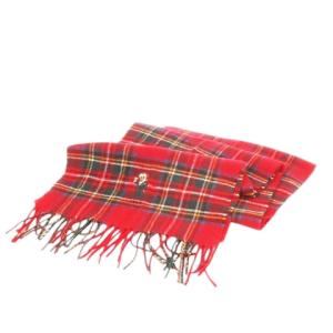 マフラー フリンジ ウール 起毛 チェック ロゴ刺繍 ワンポイント タキシードベア クリスマス 赤 レッド