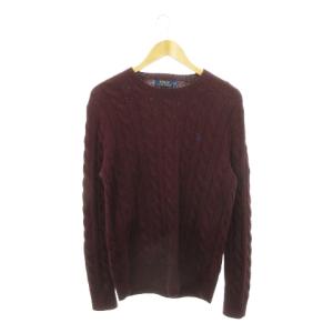 ニット セーター クルーネック 長袖 ケーブル編み アラン柄 ロゴ刺繍 XS 紫 パープル /MN3 GY44