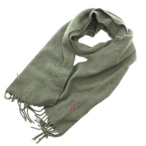 カシミアマフラー ストール フリンジ ポニー刺繍 ワンポイント カーキ /GV GY44