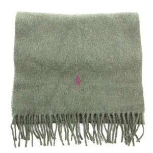 POLO RALPH LAUREN カシミアマフラー ストール フリンジ ポニー刺繍 ワンポイント カーキ /GV GY44