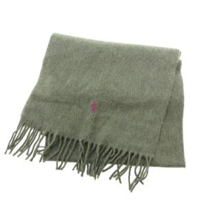 POLO RALPH LAUREN カシミアマフラー ストール フリンジ ポニー刺繍 ワンポイント カーキ /GV GY44
